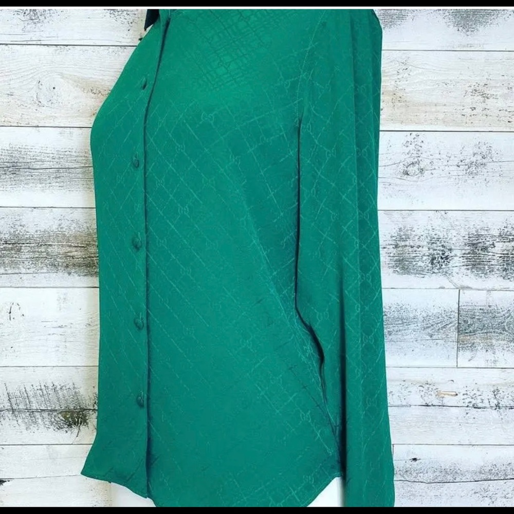 Gucci Green GG Check Silk Shirt Size 38 - Color: Green | Size: XS - WITH TAGS - Picture 2 of 5
